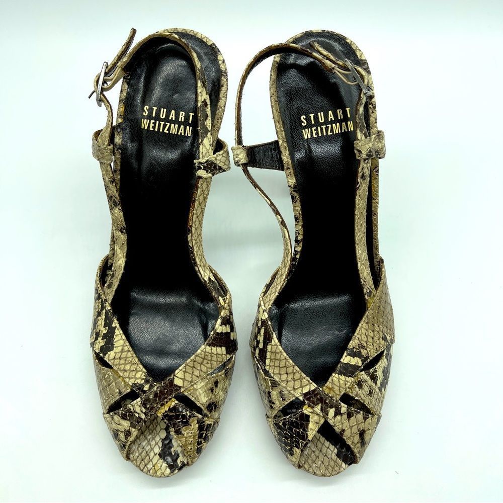 Stuart Weitzman Python Print Peeptoe Slingback Heels